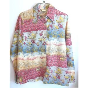 Vintage Kokobay By Eccobay Dagger Collar Floral Birds Blouse Size 13/14 READ